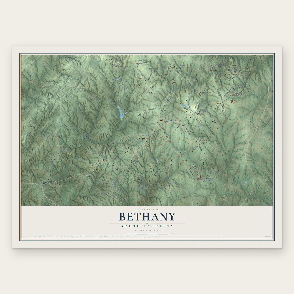 Bethany, South Carolina map print, the full design