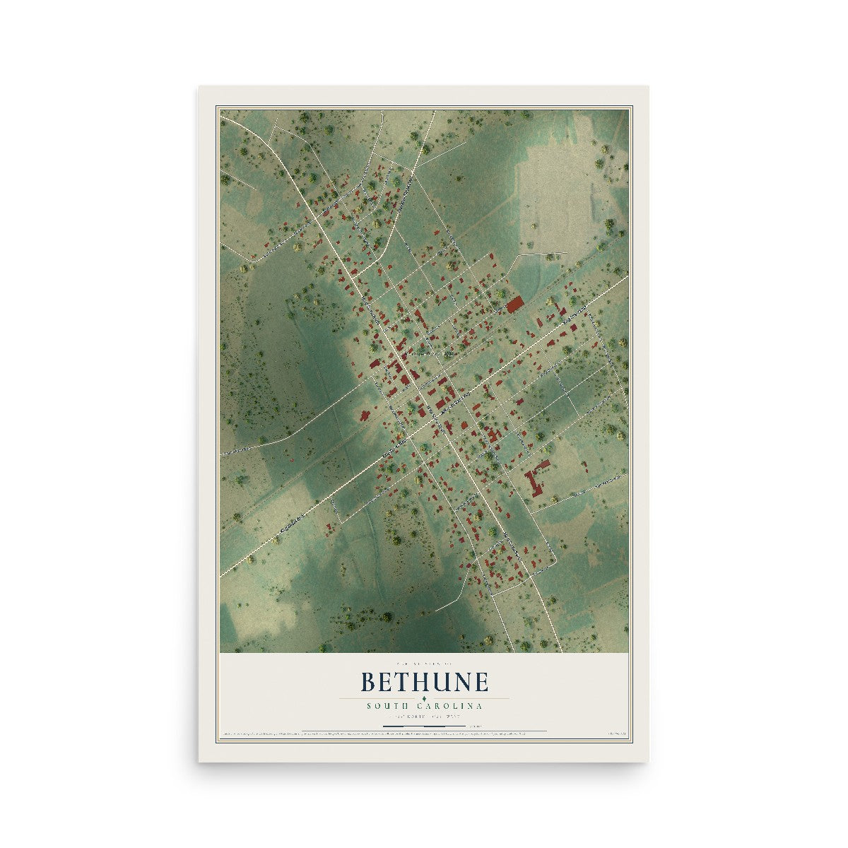 Map of Bethune, South Carolina, 12 x 18 inch unframed archival matte print