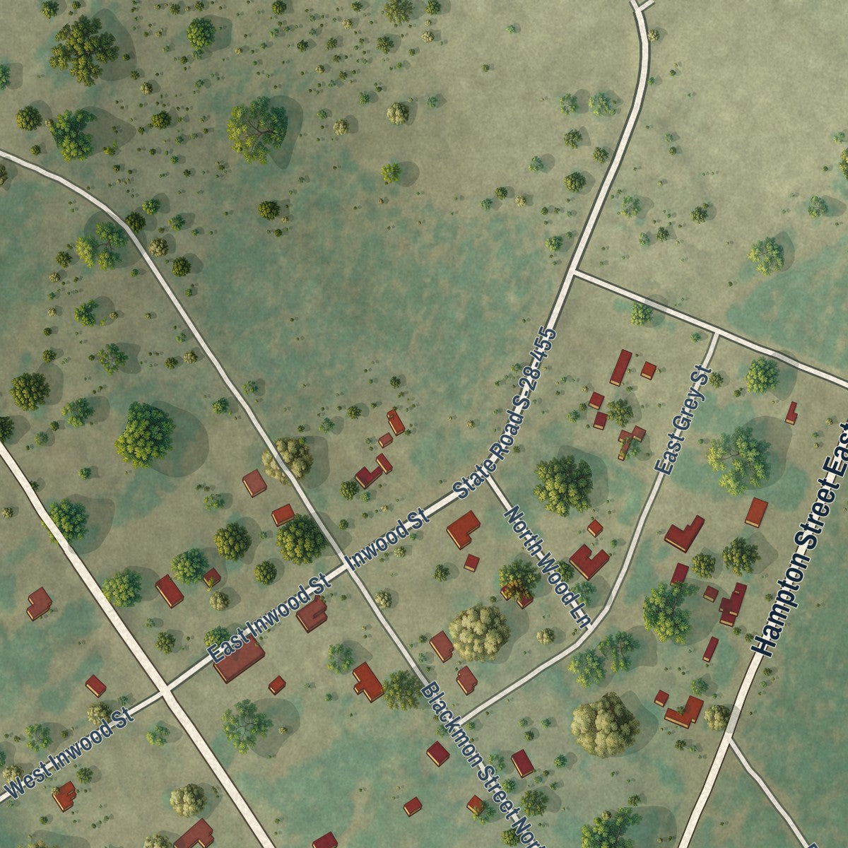 Second close-up of the map of Bethune, South Carolina print showing more streets and buildings