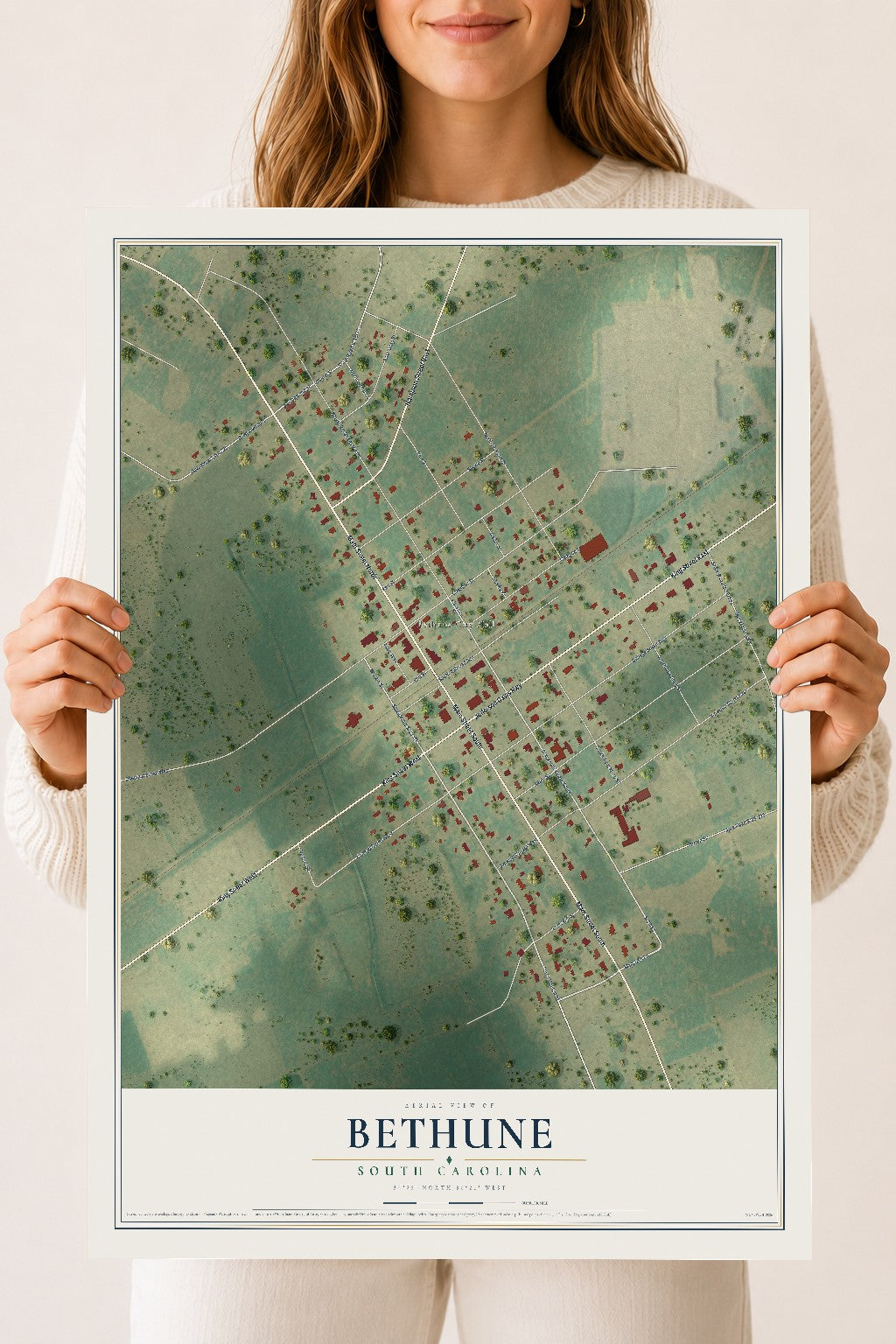 Map of Bethune, South Carolina, 18 x 24 inch unframed archival matte print