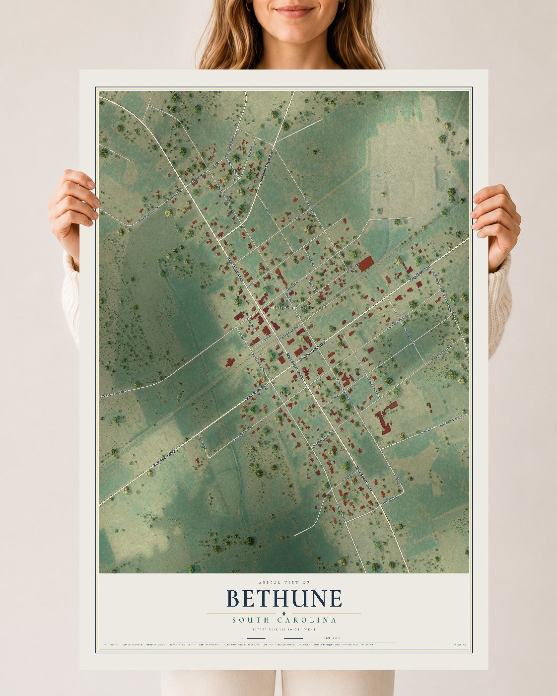 Map of Bethune, South Carolina, 24 x 36 inch unframed archival matte print