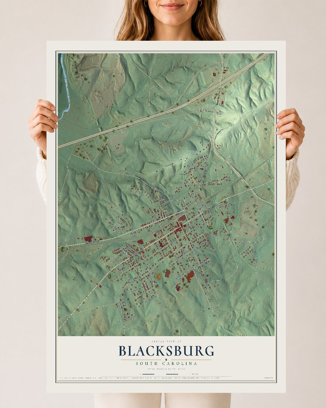 Map of Blacksburg, South Carolina, 24 x 36 inch unframed archival matte print
