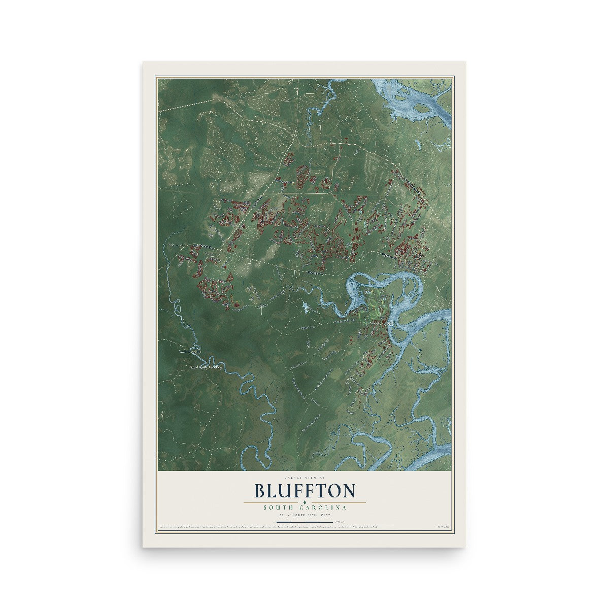 Map of Bluffton, South Carolina, 12 x 18 inch unframed archival matte print