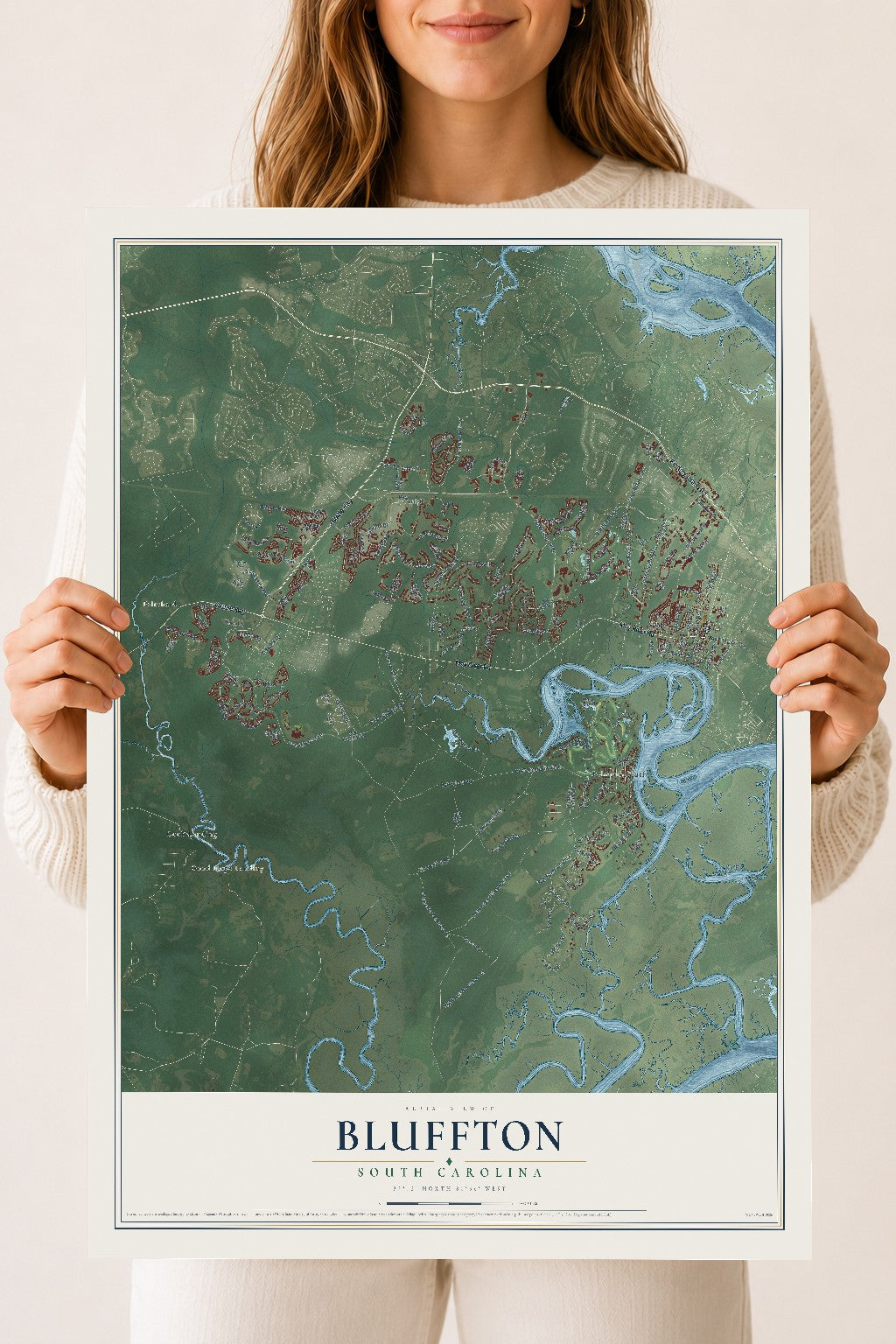 Map of Bluffton, South Carolina, 18 x 24 inch unframed archival matte print