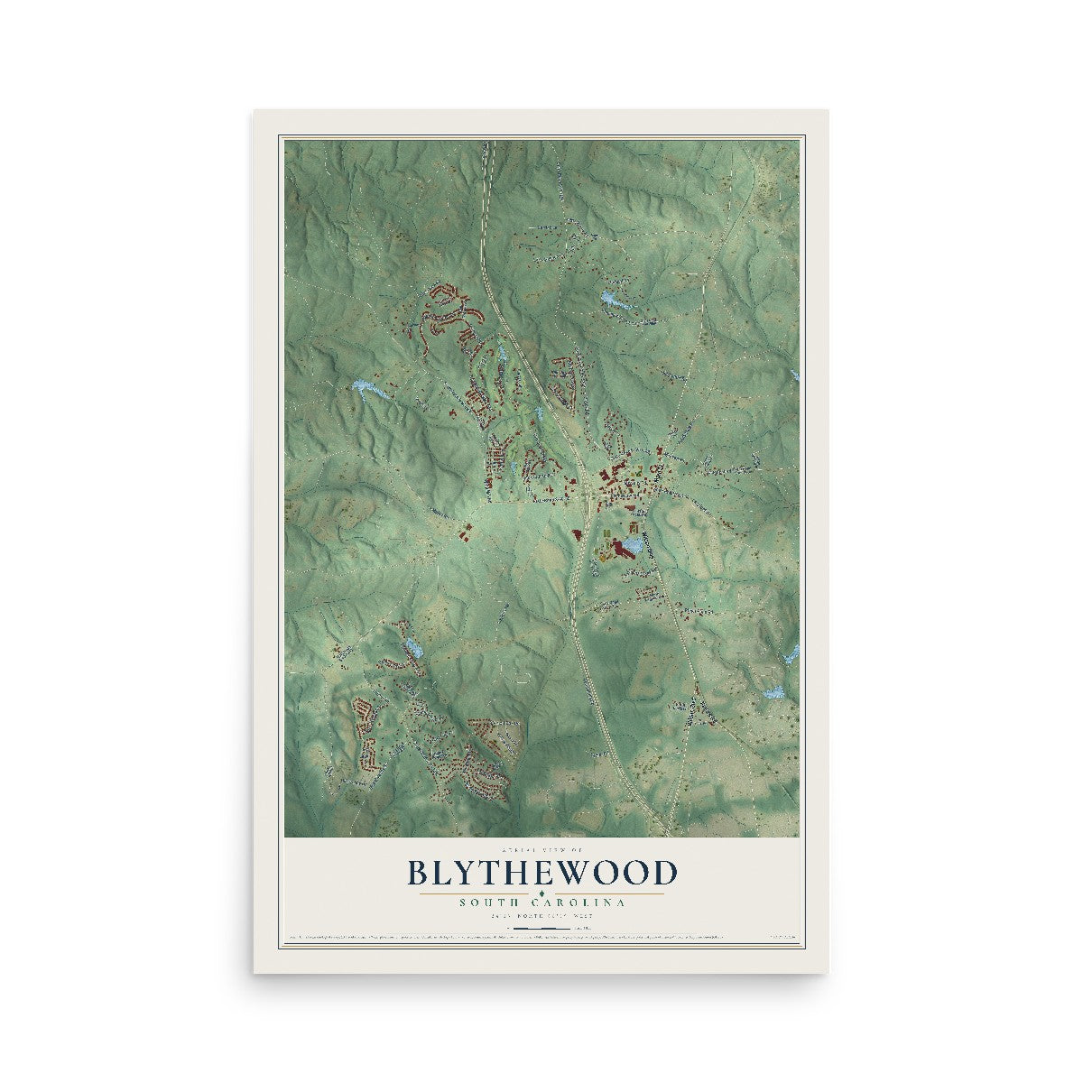 Map of Blythewood, South Carolina, 12 x 18 inch unframed archival matte print