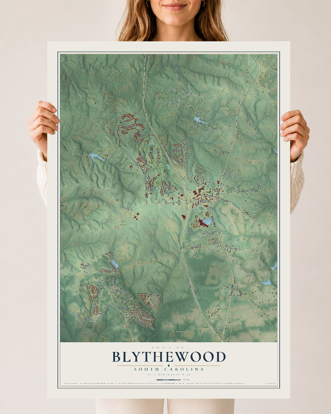 Map of Blythewood, South Carolina, 24 x 36 inch unframed archival matte print