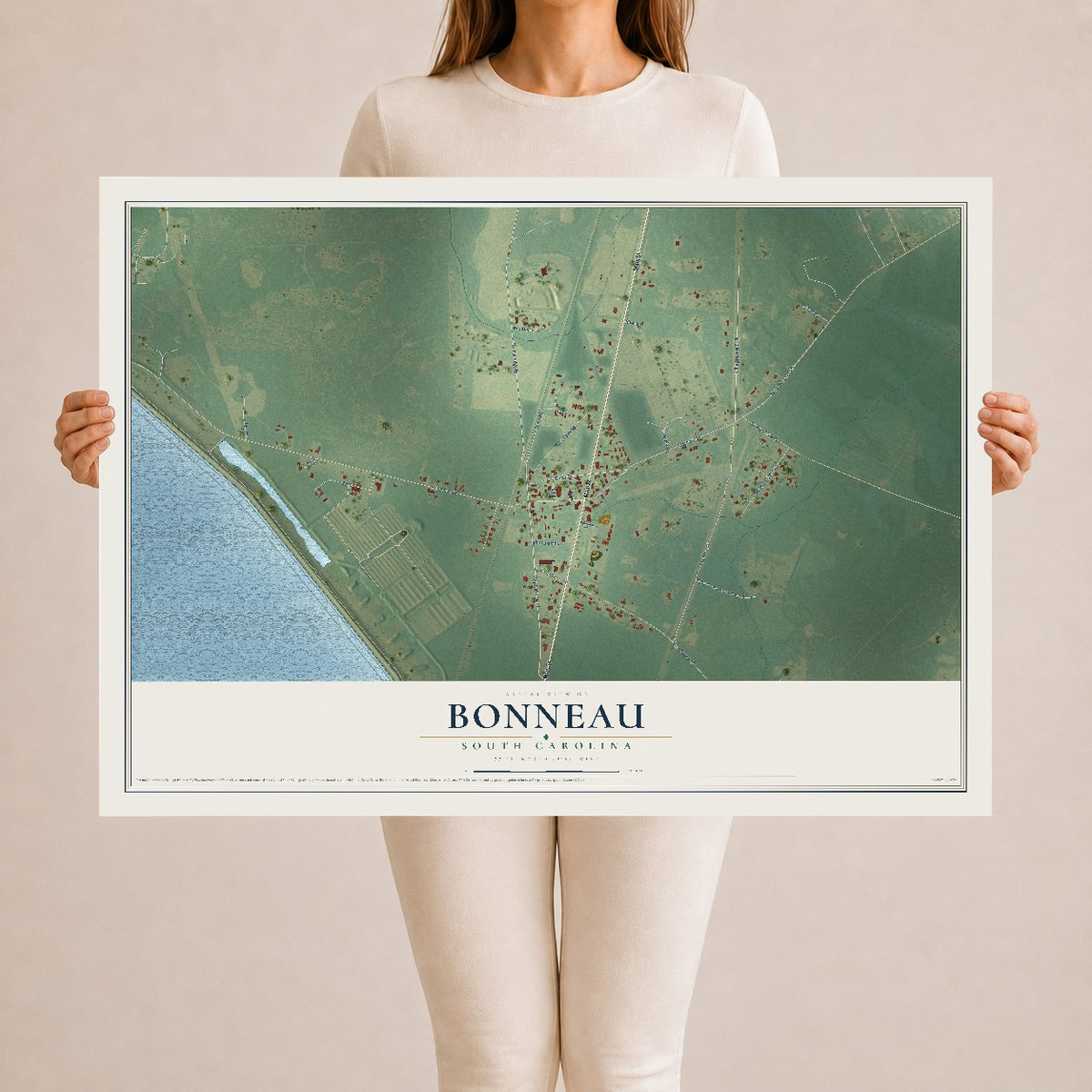 Map of Bonneau, South Carolina, 24 x 36 inch unframed archival matte print