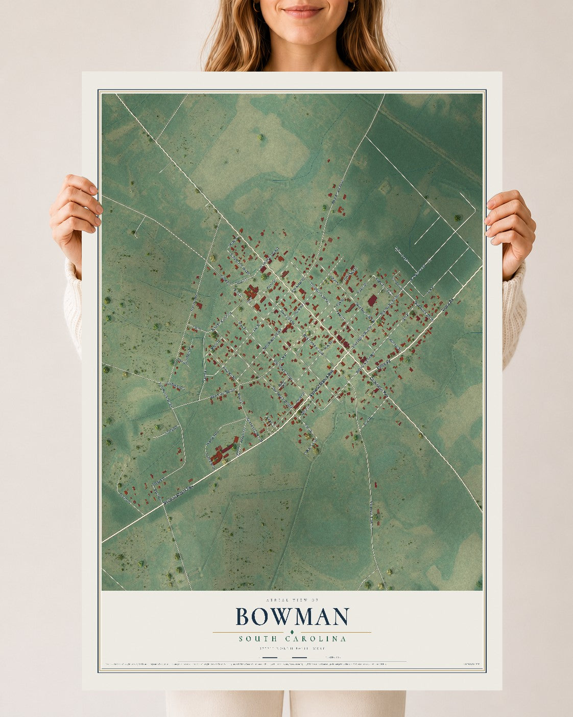 Map of Bowman, South Carolina, 24 x 36 inch unframed archival matte print