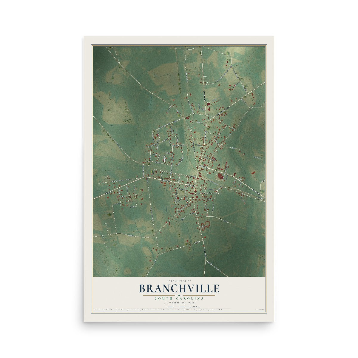 Map of Branchville, South Carolina, 12 x 18 inch unframed archival matte print