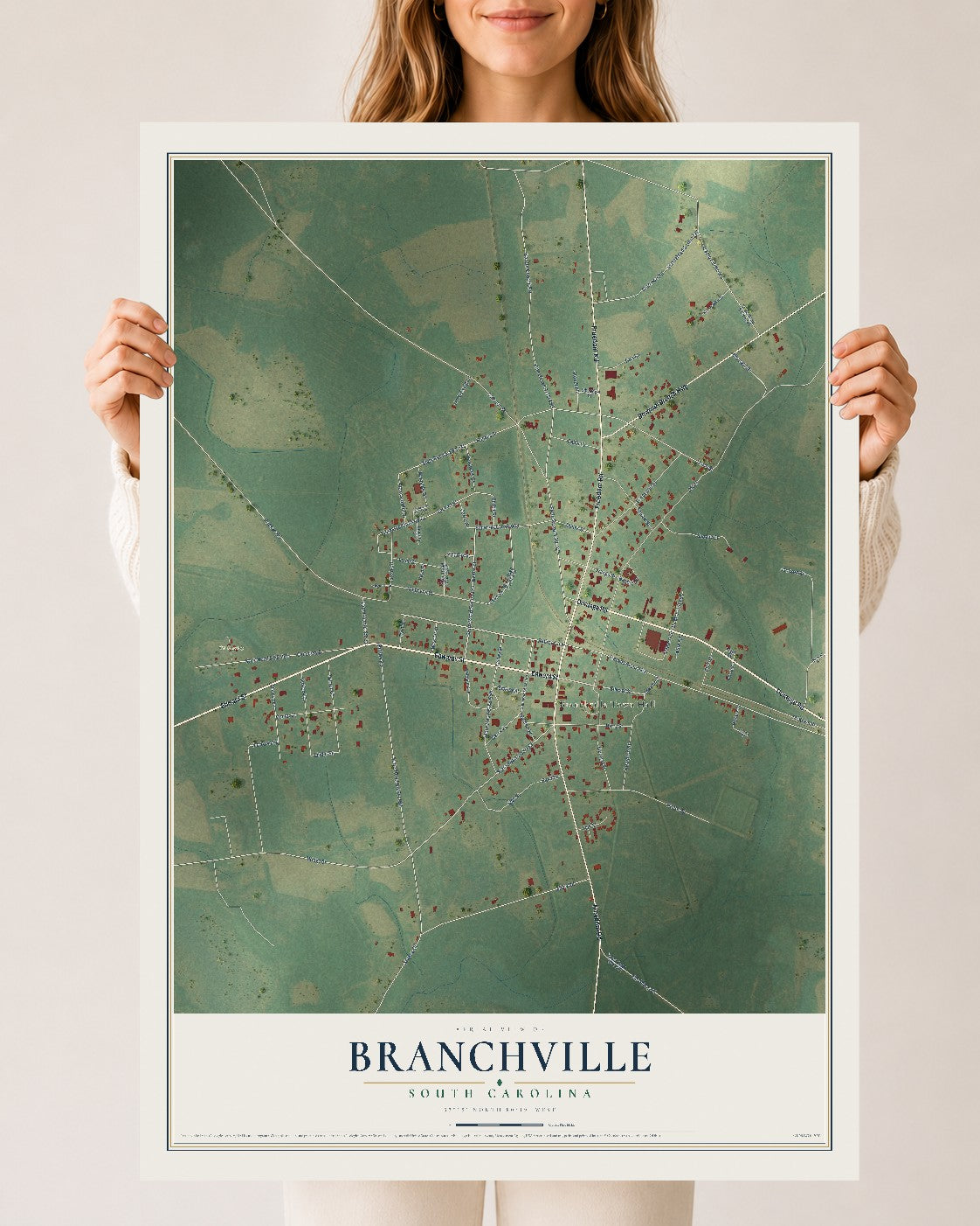 Map of Branchville, South Carolina, 24 x 36 inch unframed archival matte print