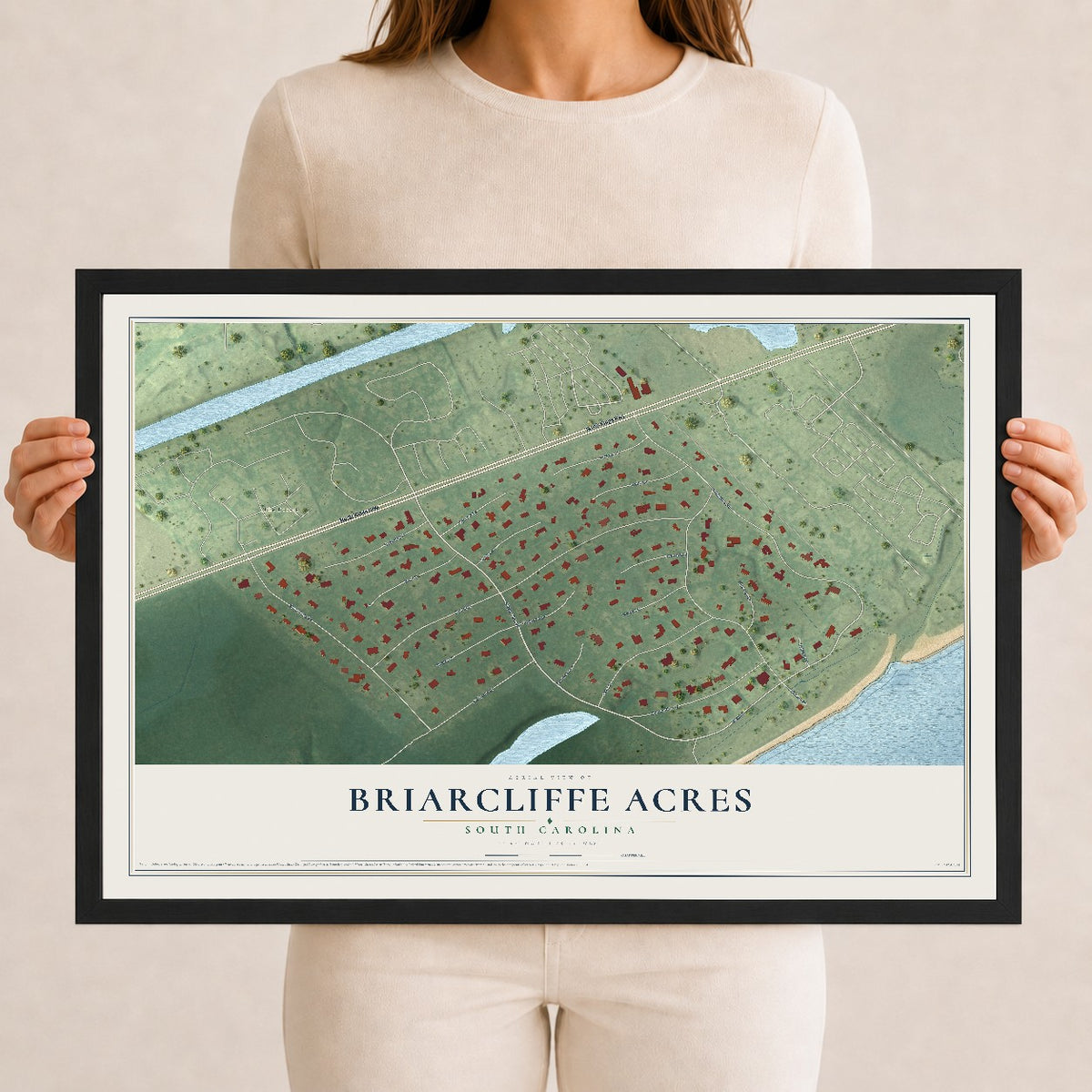 Map of Briarcliffe Acres, South Carolina, 12 x 18 inch print in a black wood frame