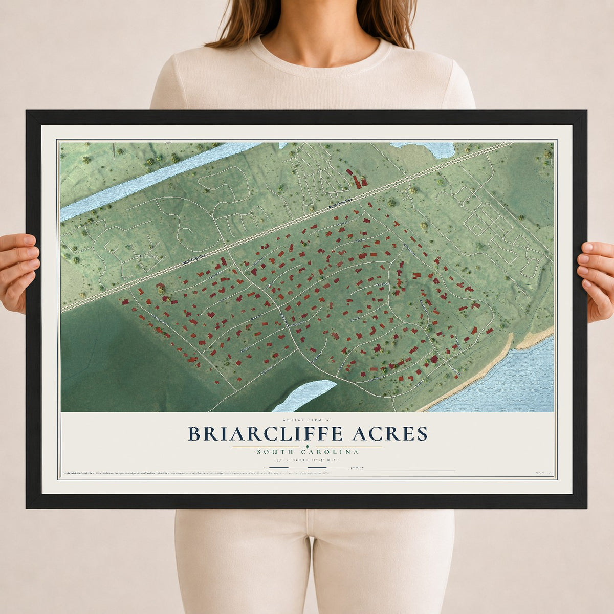 Map of Briarcliffe Acres, South Carolina, 18 x 24 inch print in a black wood frame