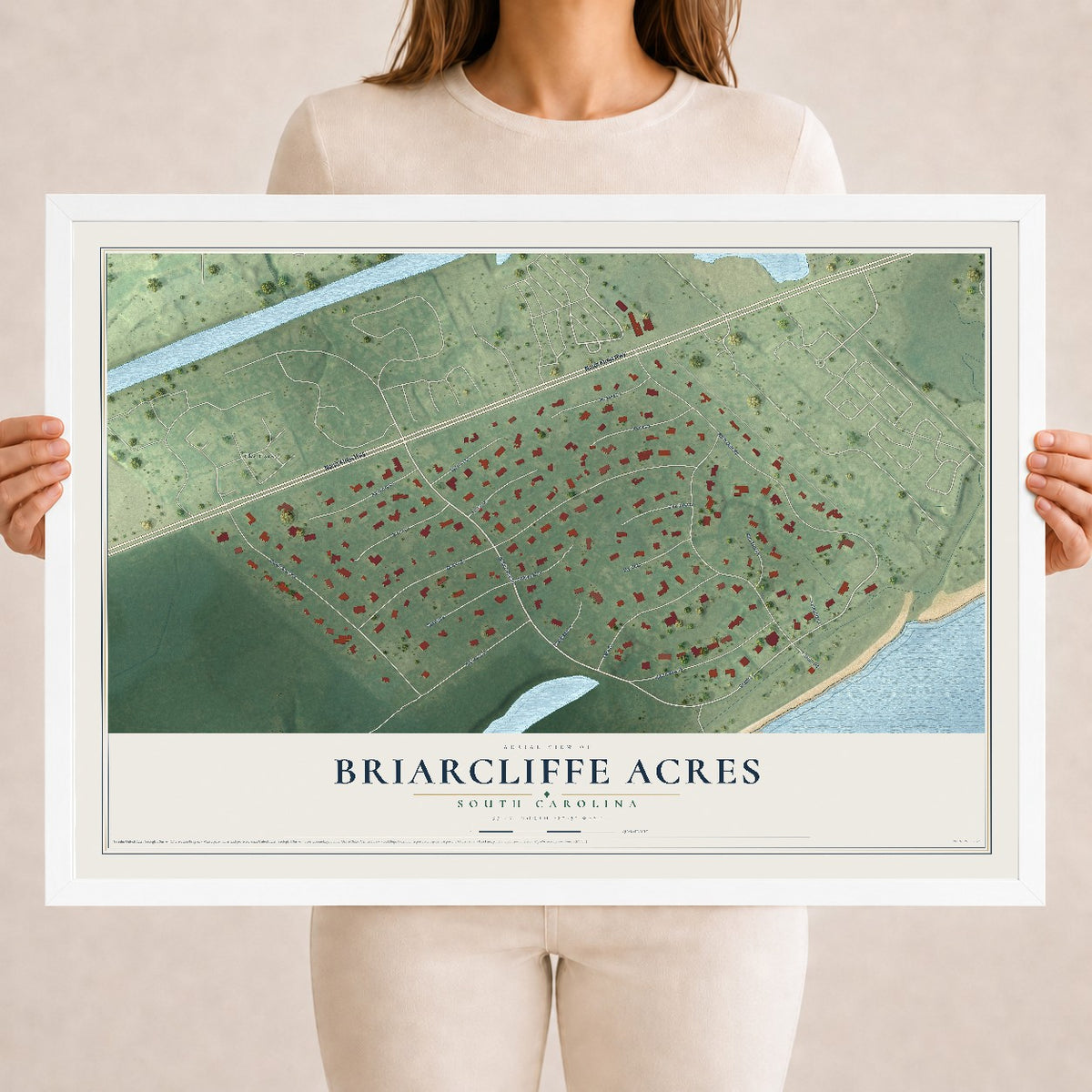 Map of Briarcliffe Acres, South Carolina, 18 x 24 inch print in a white wood frame