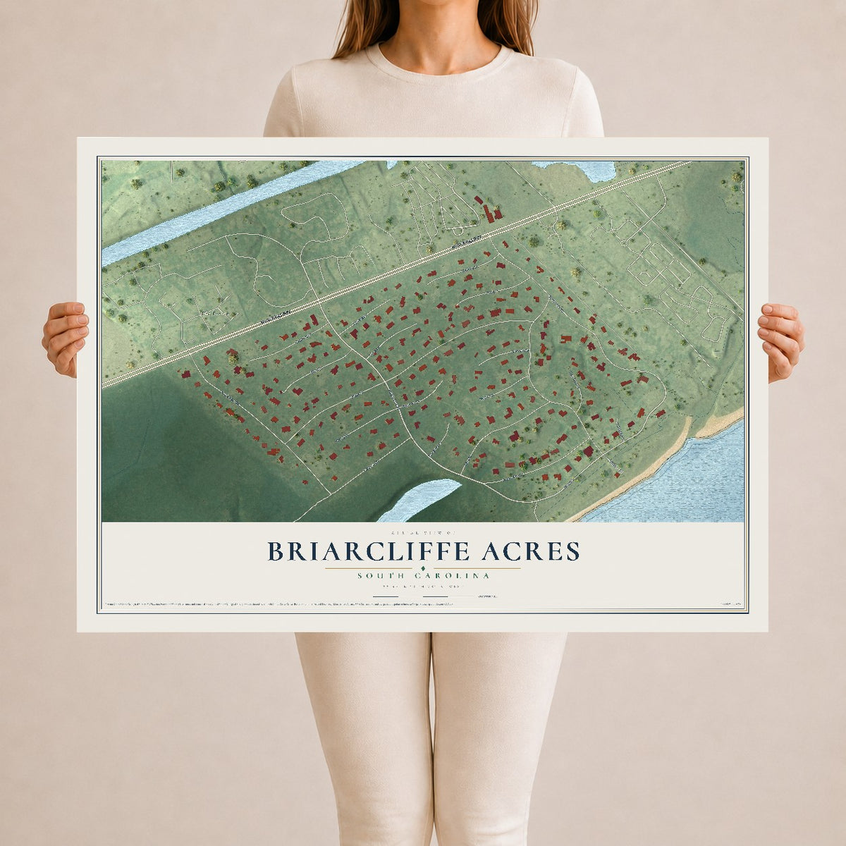 Map of Briarcliffe Acres, South Carolina, 24 x 36 inch unframed archival matte print