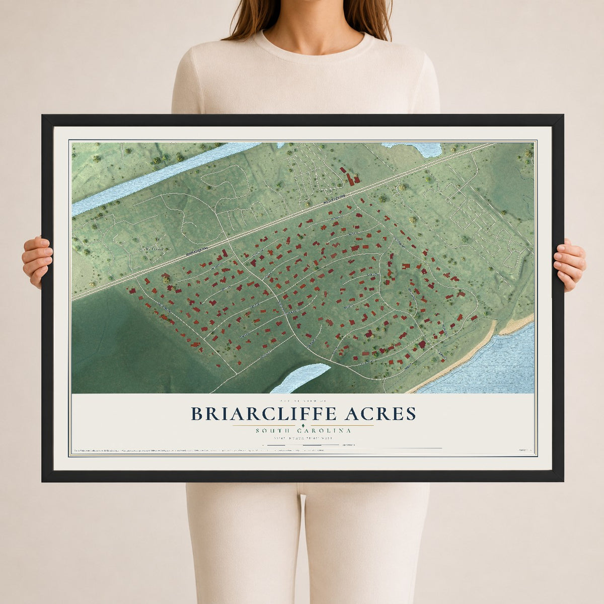 Map of Briarcliffe Acres, South Carolina, 24 x 36 inch print in a black wood frame