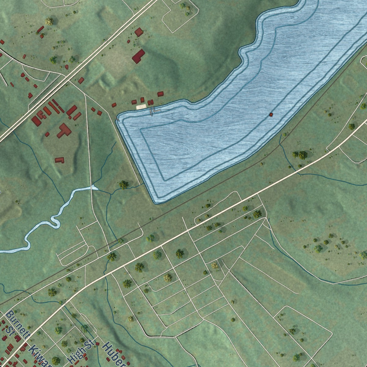 Second close-up of the map of Burnettown, South Carolina print showing more streets and buildings