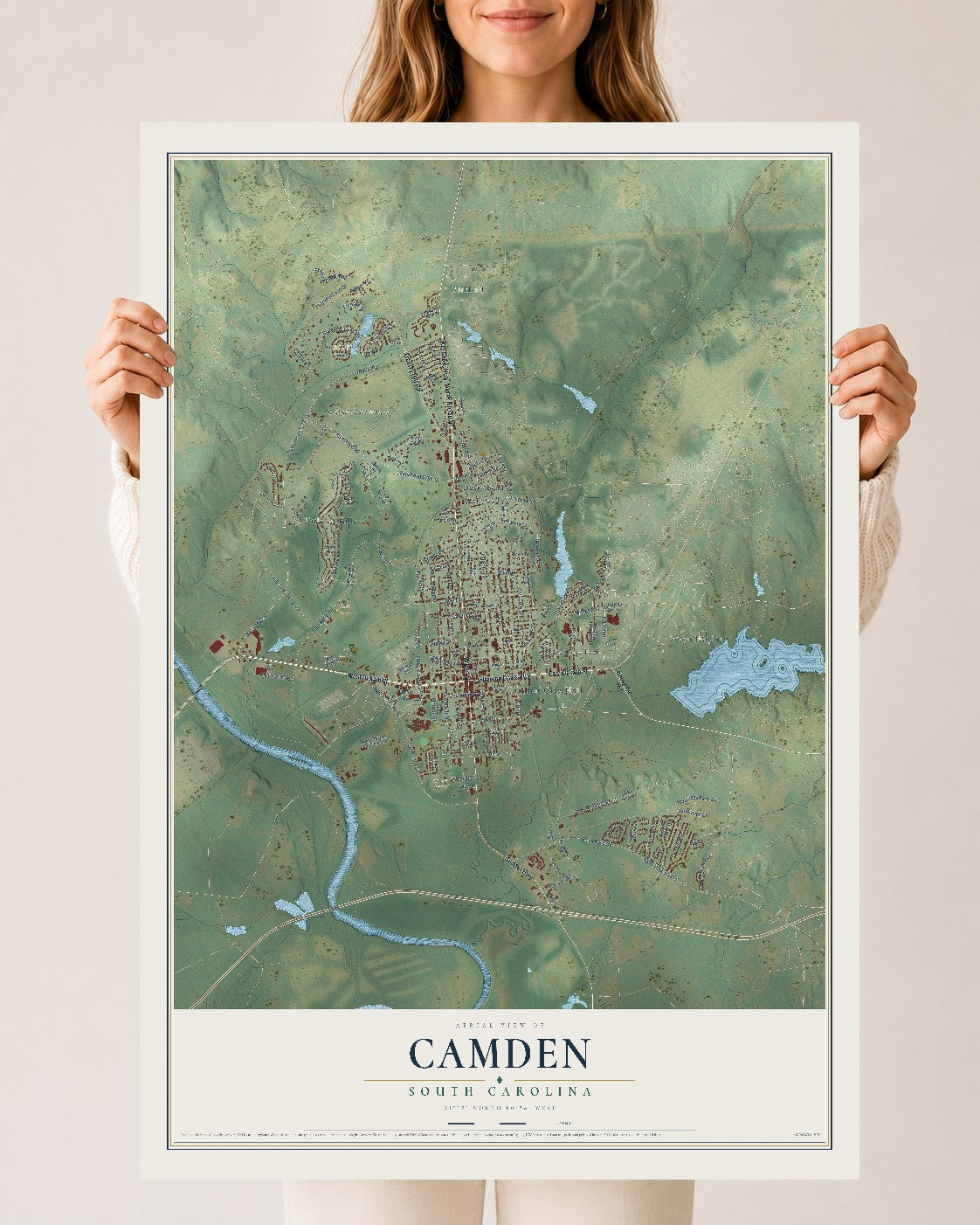 Map of Camden, South Carolina, 24 x 36 inch unframed archival matte print
