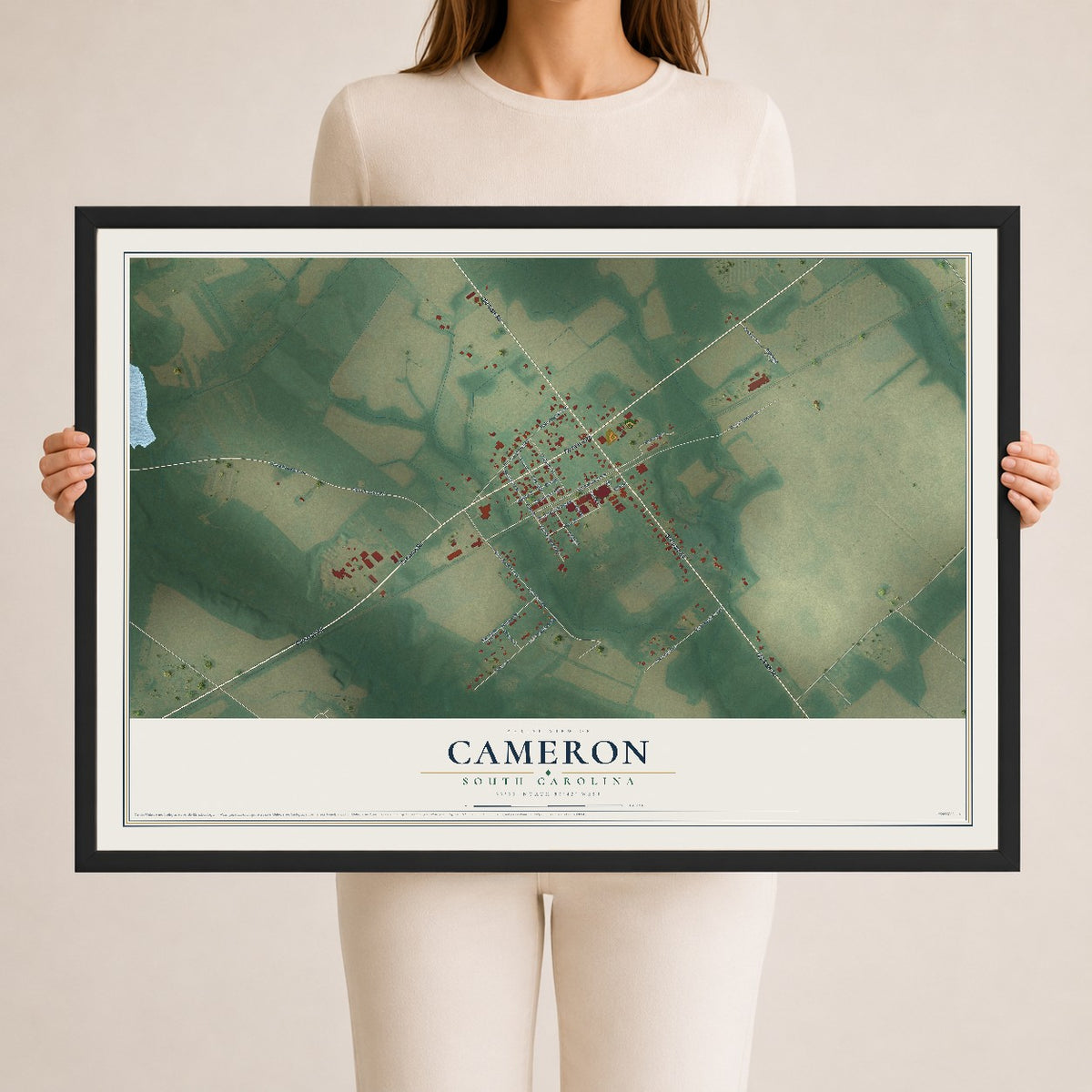 Map of Cameron, South Carolina, 24 x 36 inch print in a black wood frame