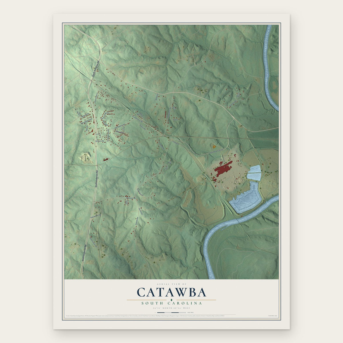 Catawba, South Carolina map print, the full design