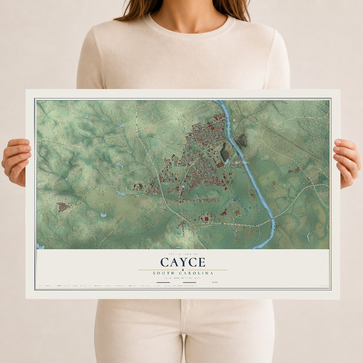 Map of Cayce, South Carolina, 12 x 18 inch unframed archival matte print