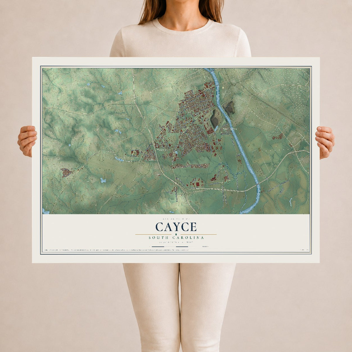 Map of Cayce, South Carolina, 24 x 36 inch unframed archival matte print