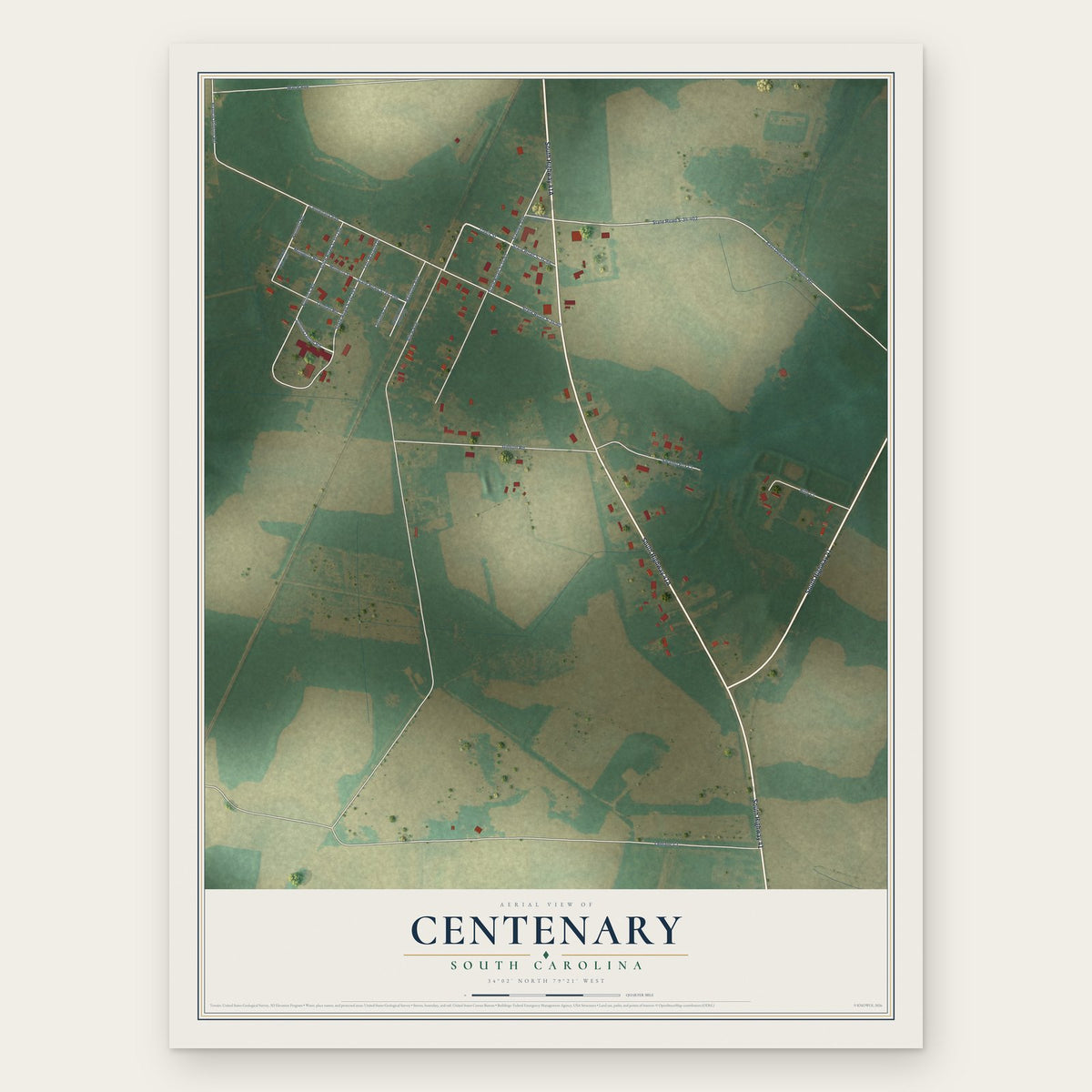Centenary, South Carolina map print, the full design