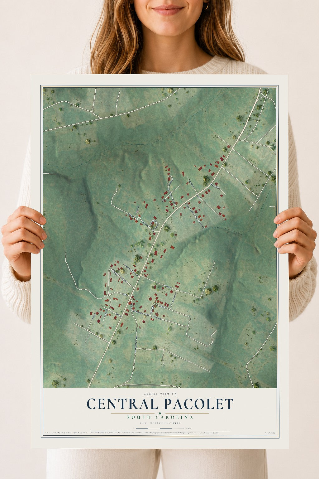 Map of Central Pacolet, South Carolina, 18 x 24 inch unframed archival matte print
