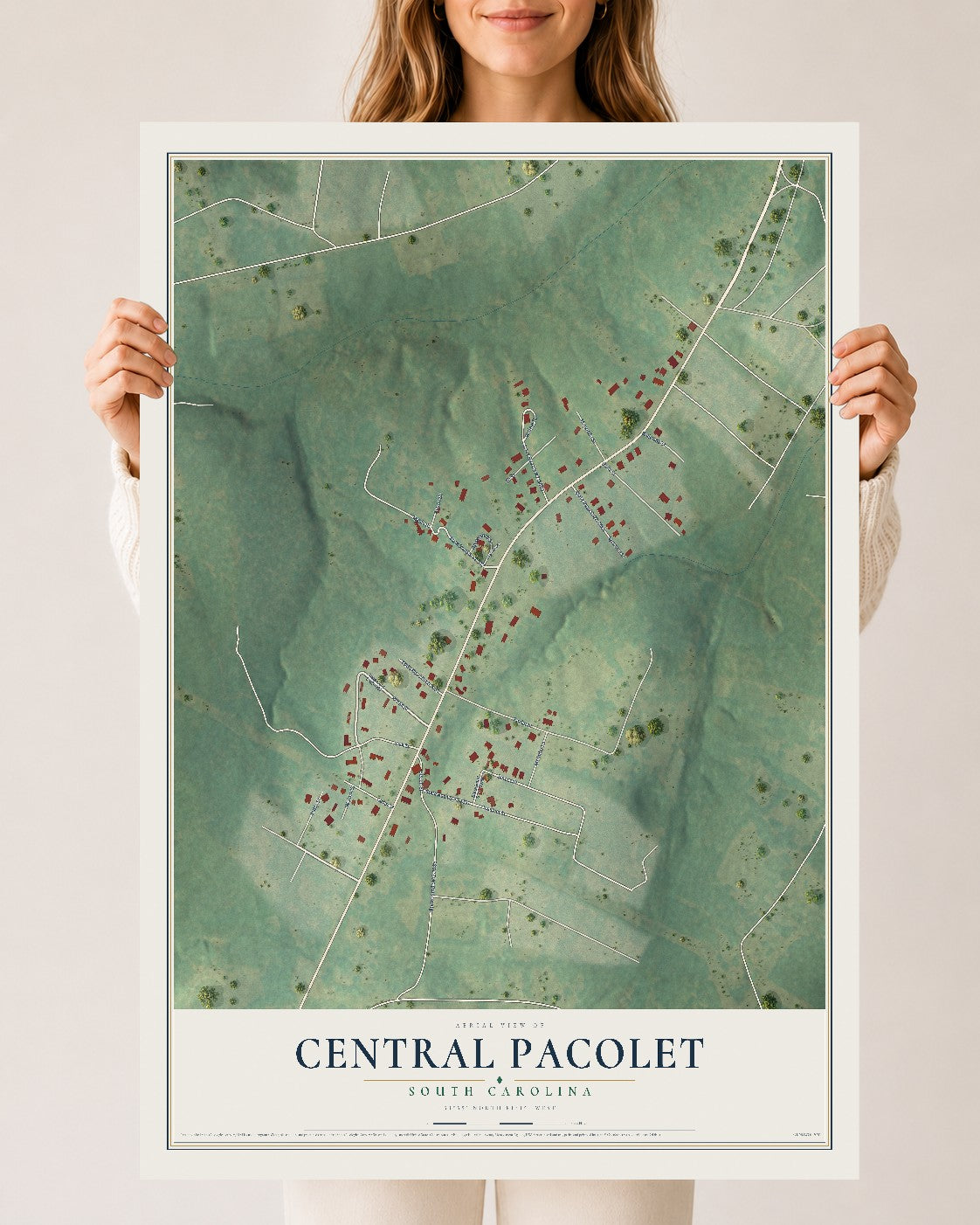 Map of Central Pacolet, South Carolina, 24 x 36 inch unframed archival matte print