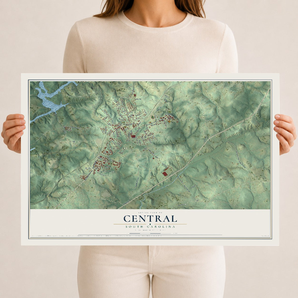Map of Central, South Carolina, 12 x 18 inch unframed archival matte print
