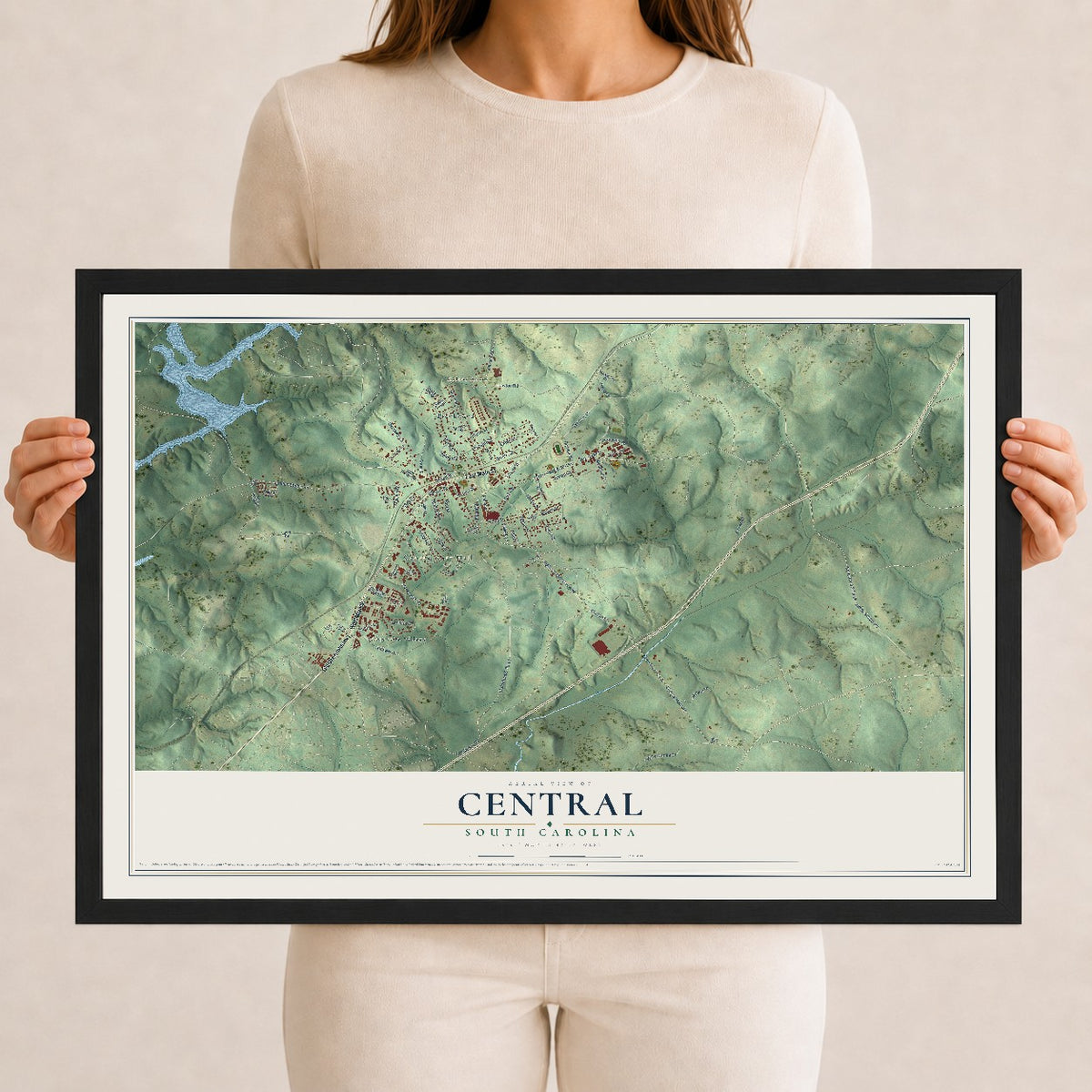 Map of Central, South Carolina, 12 x 18 inch print in a black wood frame