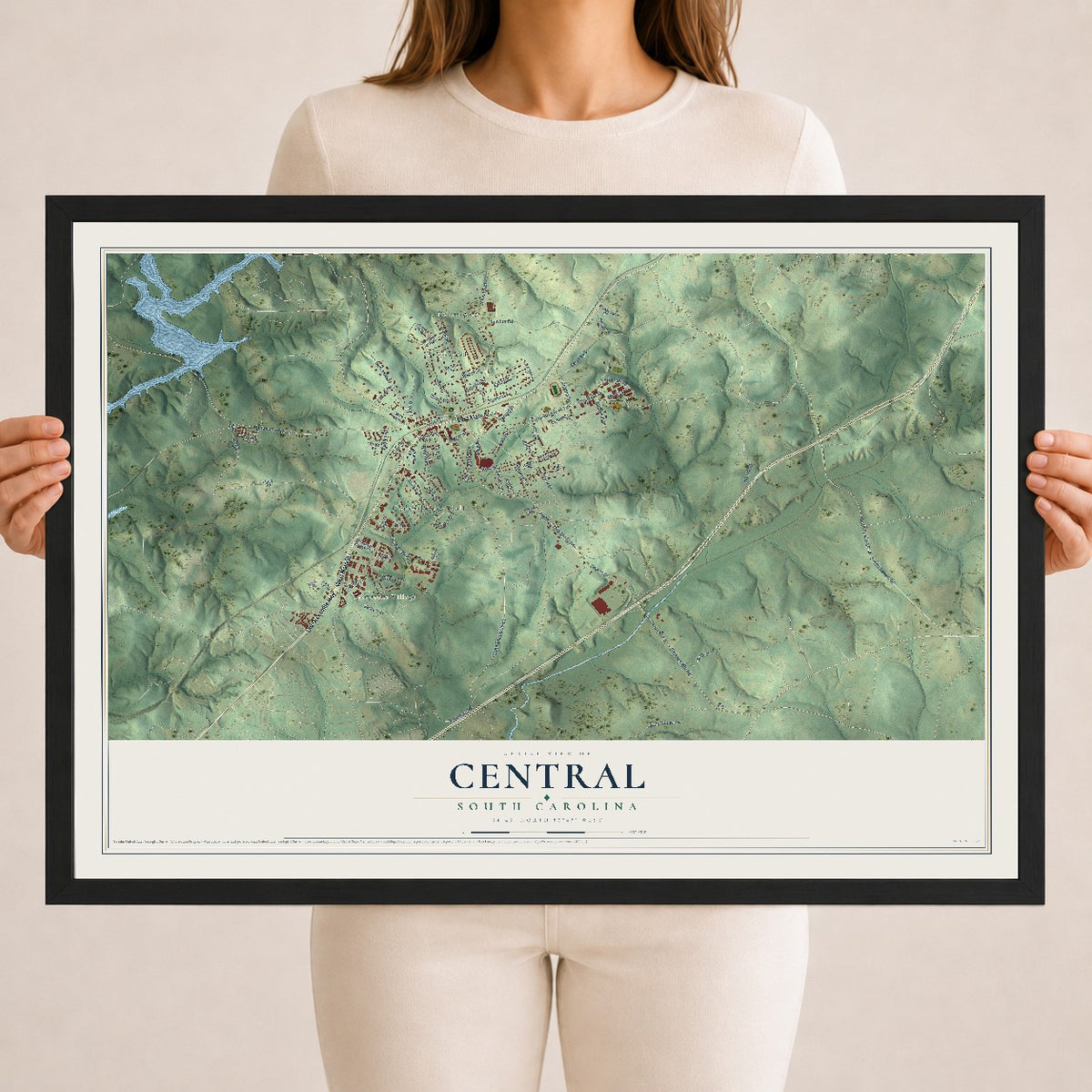 Map of Central, South Carolina, 18 x 24 inch print in a black wood frame