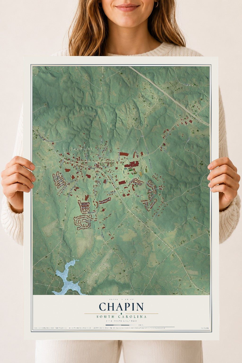 Map of Chapin, South Carolina, 18 x 24 inch unframed archival matte print