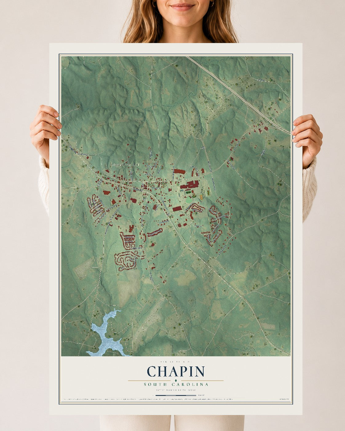 Map of Chapin, South Carolina, 24 x 36 inch unframed archival matte print