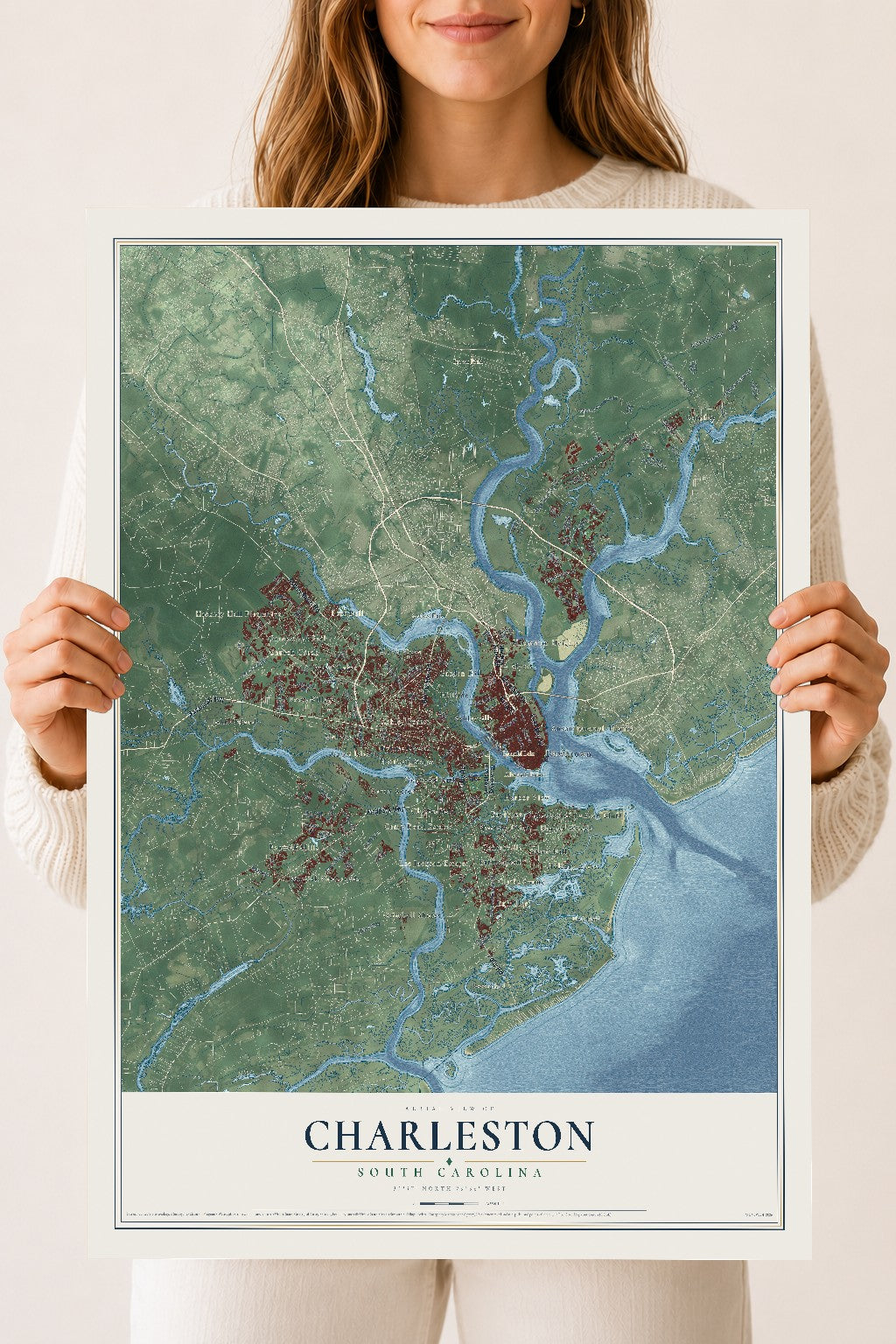 Map of Charleston, South Carolina, 18 x 24 inch unframed archival matte print