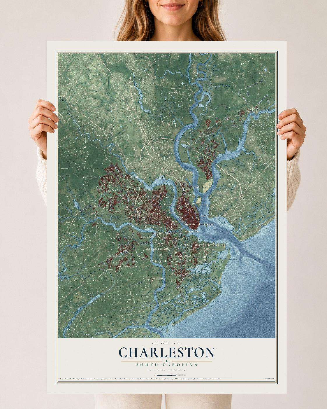 Map of Charleston, South Carolina, 24 x 36 inch unframed archival matte print