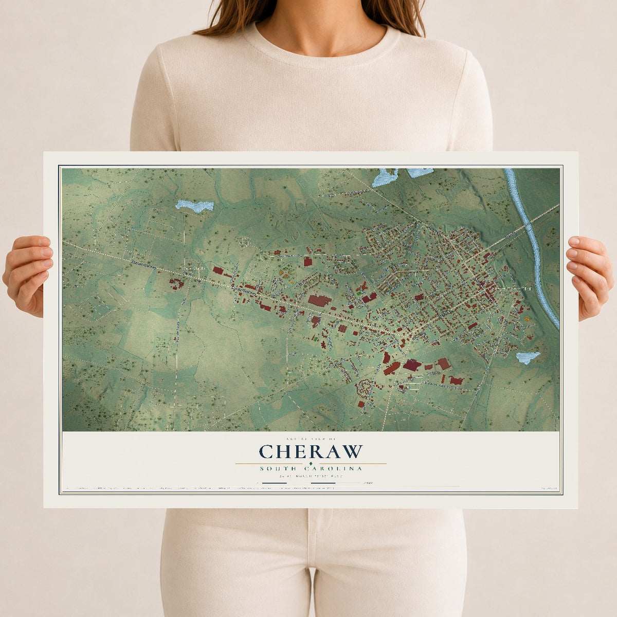 Map of Cheraw, South Carolina, 12 x 18 inch unframed archival matte print