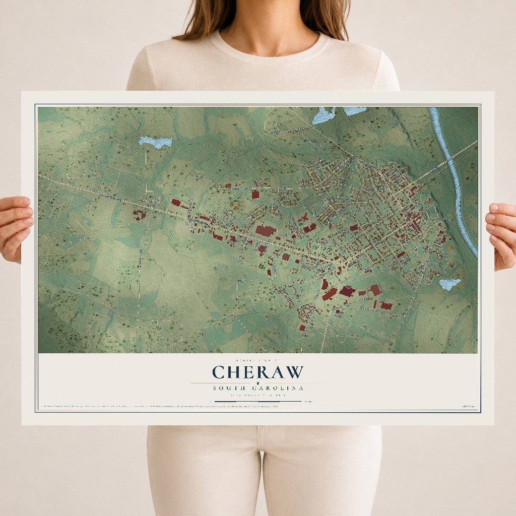 Map of Cheraw, South Carolina, 18 x 24 inch unframed archival matte print