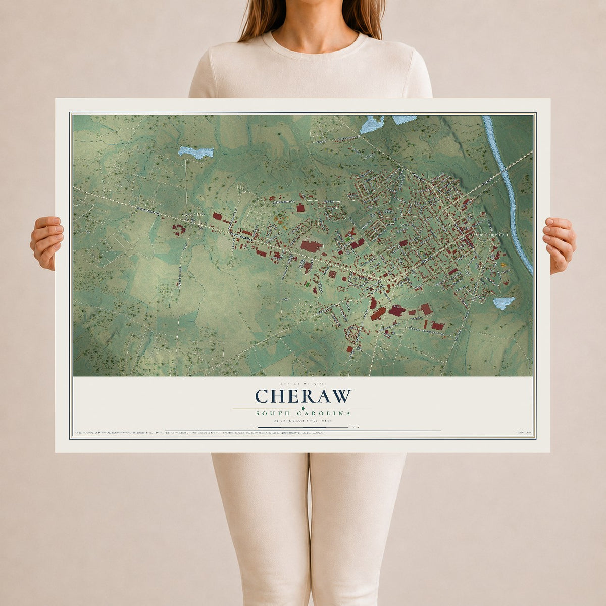 Map of Cheraw, South Carolina, 24 x 36 inch unframed archival matte print