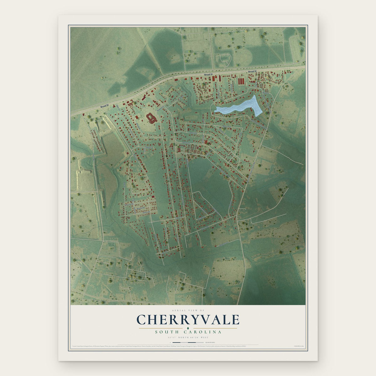 Cherryvale, South Carolina map print, the full design