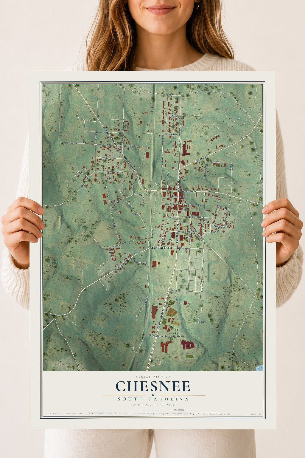 Map of Chesnee, South Carolina, 18 x 24 inch unframed archival matte print