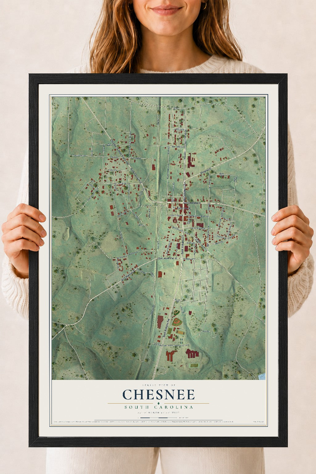 Map of Chesnee, South Carolina, 18 x 24 inch print in a black wood frame