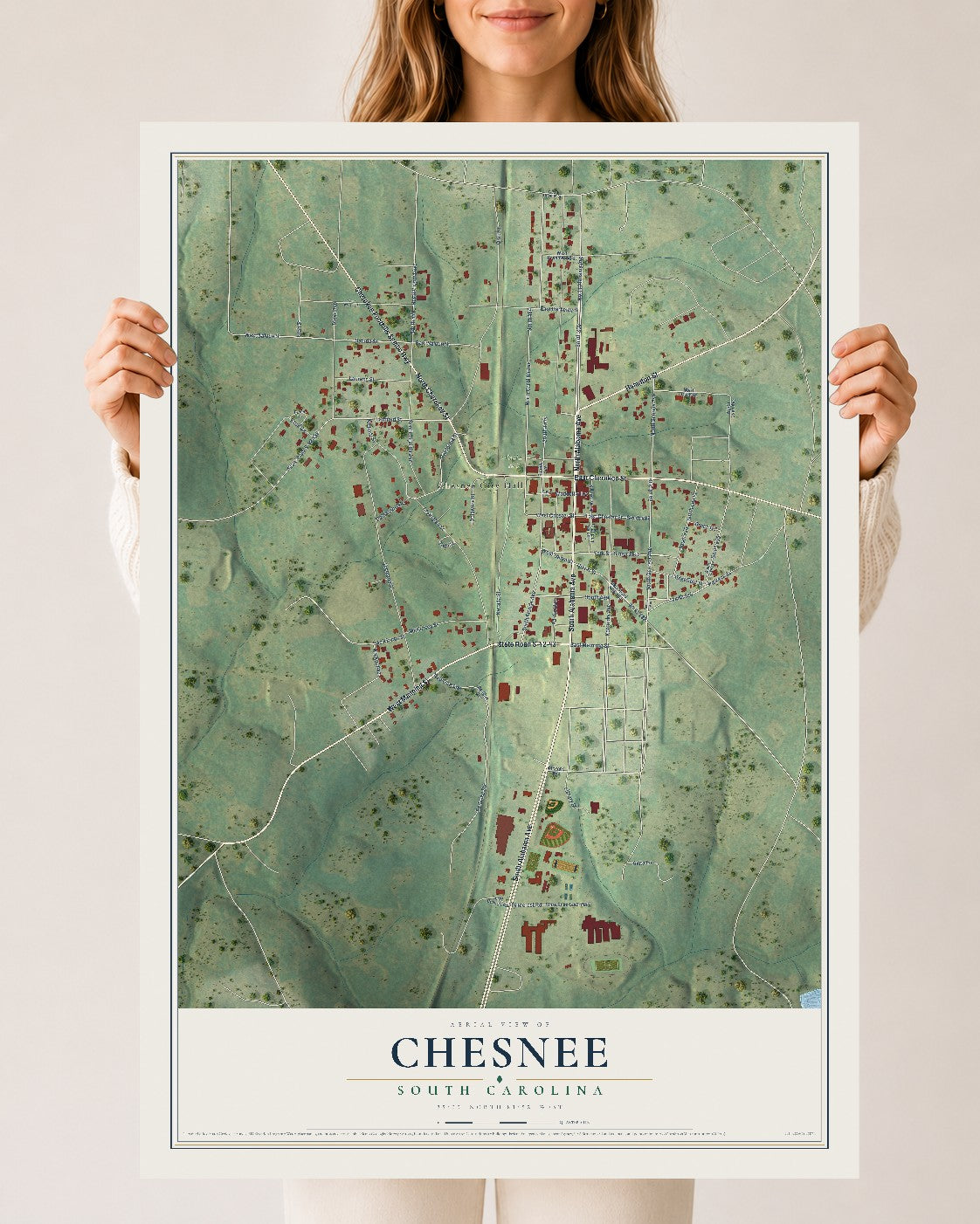Map of Chesnee, South Carolina, 24 x 36 inch unframed archival matte print