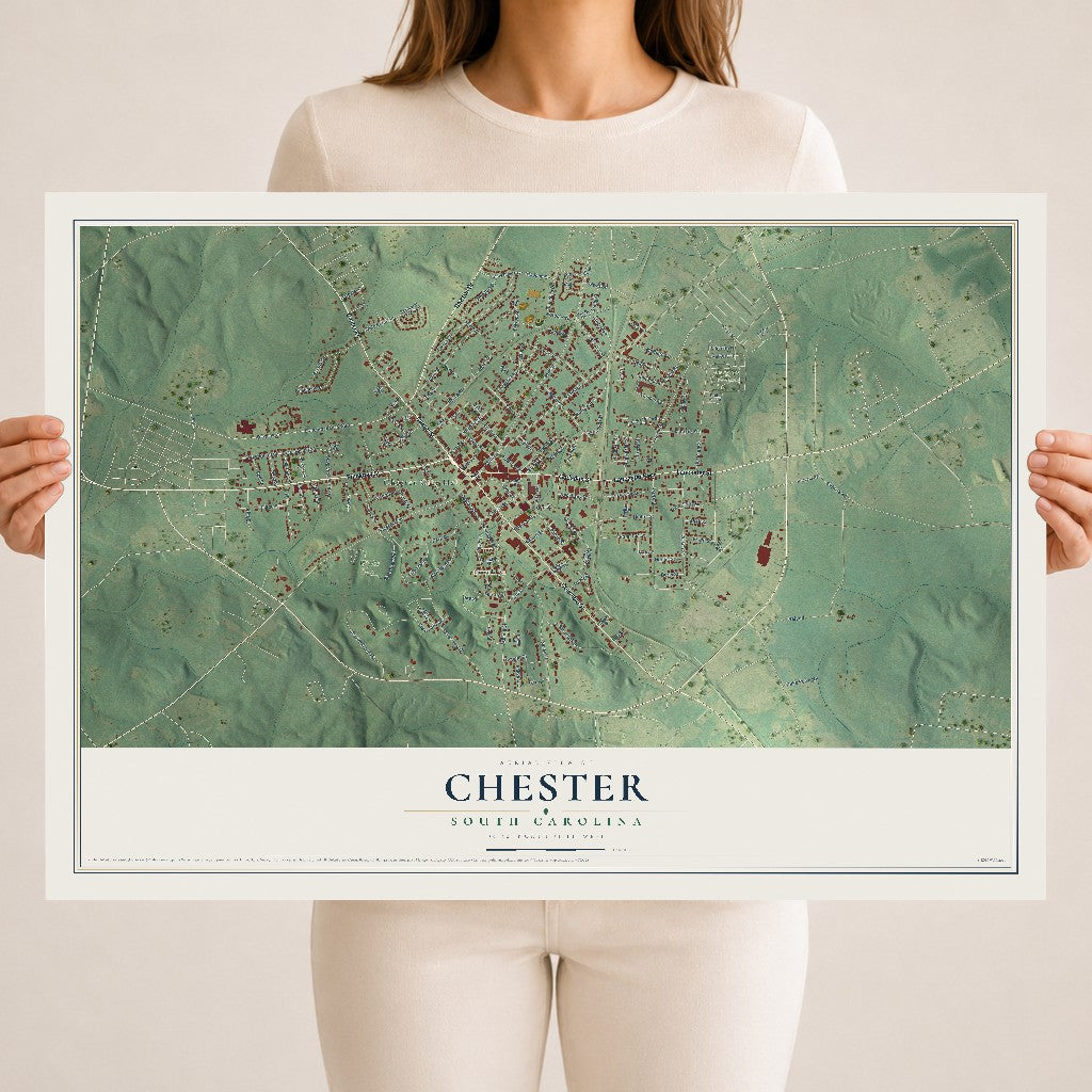 Map of Chester, South Carolina, 18 x 24 inch unframed archival matte print