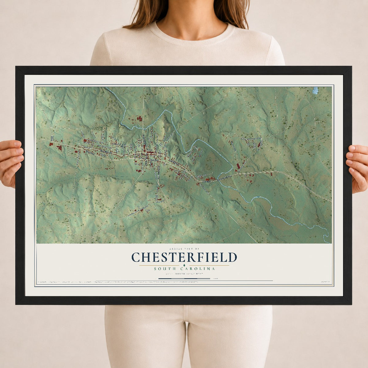 Map of Chesterfield, South Carolina, 18 x 24 inch print in a black wood frame