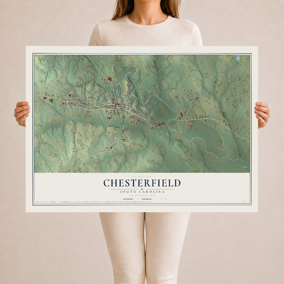 Map of Chesterfield, South Carolina, 24 x 36 inch unframed archival matte print