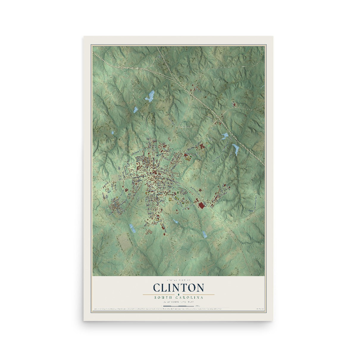 Map of Clinton, South Carolina, 12 x 18 inch unframed archival matte print