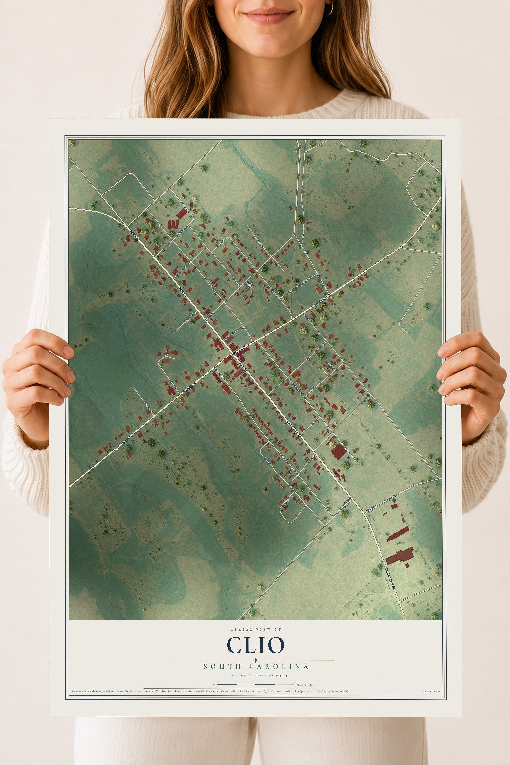 Map of Clio, South Carolina, 18 x 24 inch unframed archival matte print