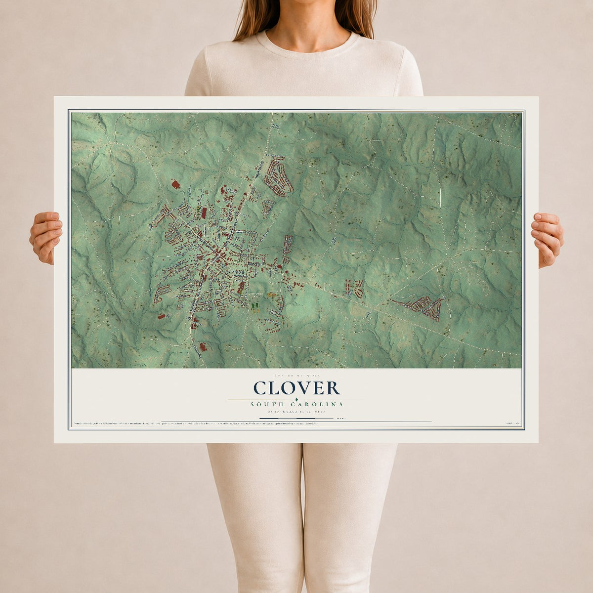 Map of Clover, South Carolina, 24 x 36 inch unframed archival matte print