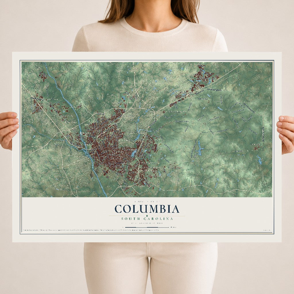 Map of Columbia, South Carolina, 18 x 24 inch unframed archival matte print