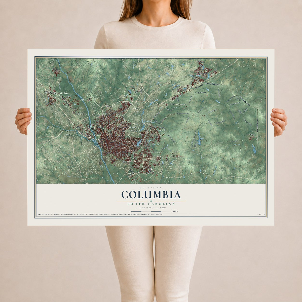Map of Columbia, South Carolina, 24 x 36 inch unframed archival matte print